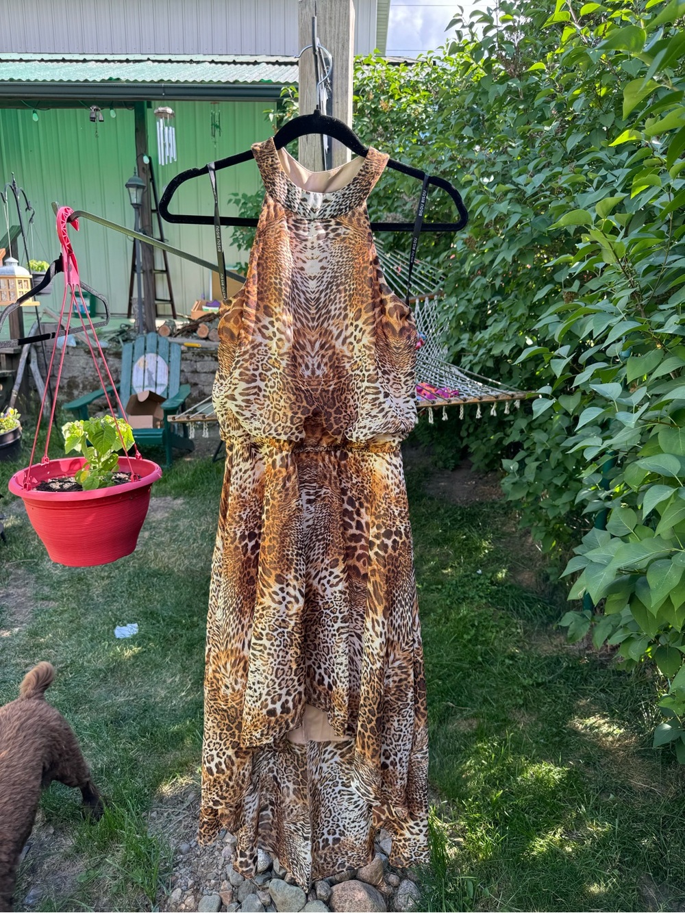 Sleeveless High-Low Animal Print Maxi Dress - Brown Leopard